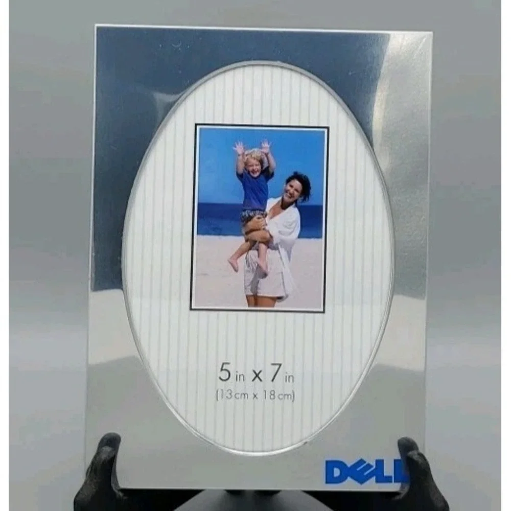 Dell Computer Picture Frame Silver 5x7 Photo‎ Oval Shiny Chrome Flaw